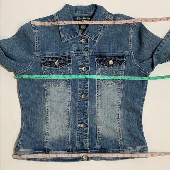 NWT Women's Fitted Sparkle Studded Denim Jacket - Picture 6 of 8